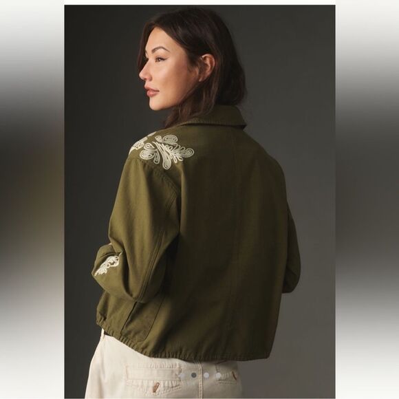 Anthropologie Dolan Embroidered Utility Jacket Olive Green Sz XS Military Boho - Picture 5 of 12